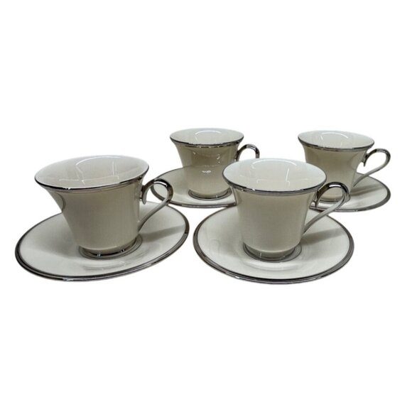 4 Lenox China Dimension Collection Solitaire Platinum Cup and Saucer Sets - Picture 1 of 9